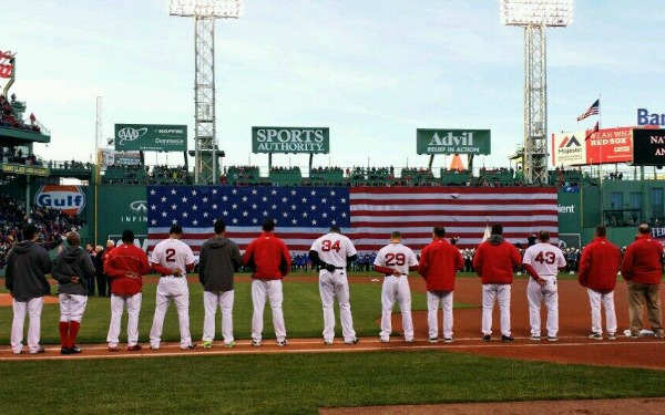The Red Sox honored the Boston Marathon bombing victims on the eve of this year's marathon. (Photo credit: @RedSox on Twitter)